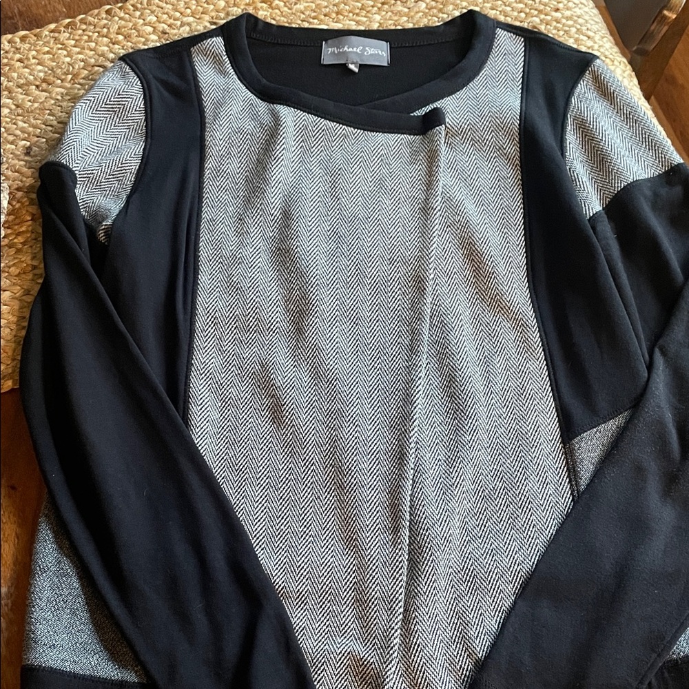 Michael Stars Black and Gray Herringbone Sweater